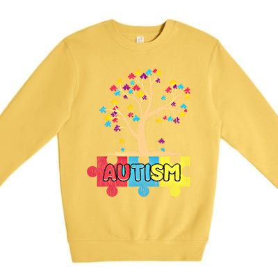 Retro Tree Life Autism Awareness Month Family Matching Gift Premium Crewneck Sweatshirt