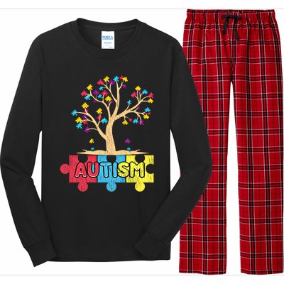 Retro Tree Life Autism Awareness Month Family Matching Gift Long Sleeve Pajama Set