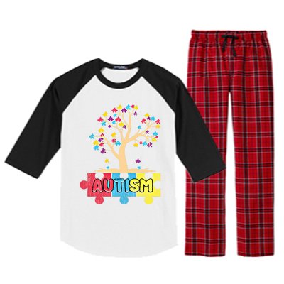 Retro Tree Life Autism Awareness Month Family Matching Gift Raglan Sleeve Pajama Set