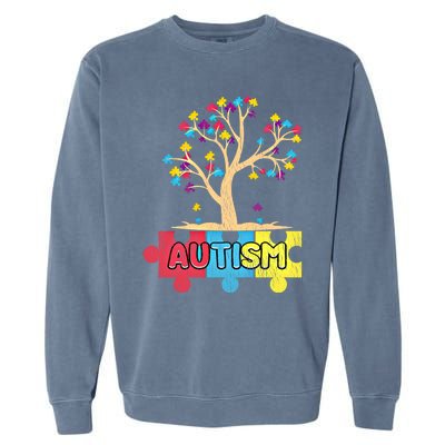 Retro Tree Life Autism Awareness Month Family Matching Gift Garment-Dyed Sweatshirt