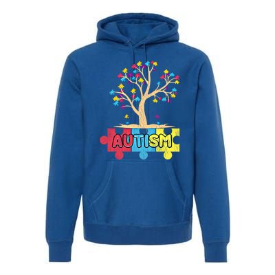 Retro Tree Life Autism Awareness Month Family Matching Gift Premium Hoodie