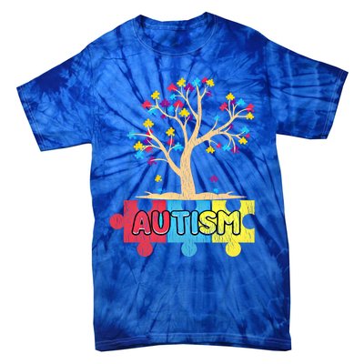 Retro Tree Life Autism Awareness Month Family Matching Gift Tie-Dye T-Shirt