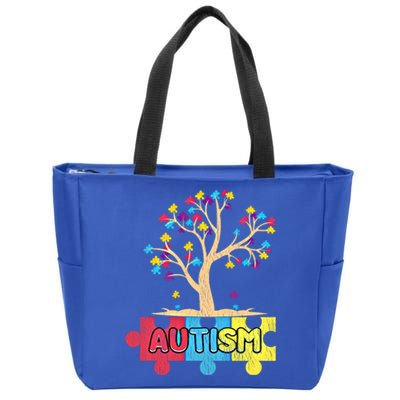 Retro Tree Life Autism Awareness Month Family Matching Gift Zip Tote Bag