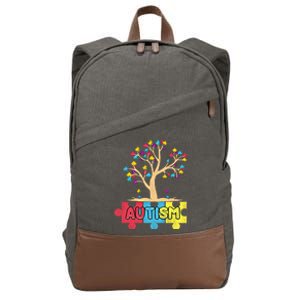 Retro Tree Life Autism Awareness Month Family Matching Gift Cotton Canvas Backpack