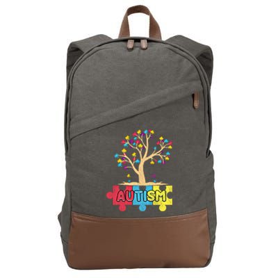 Retro Tree Life Autism Awareness Month Family Matching Gift Cotton Canvas Backpack