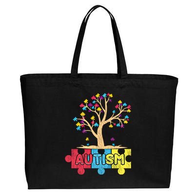 Retro Tree Life Autism Awareness Month Family Matching Gift Cotton Canvas Jumbo Tote