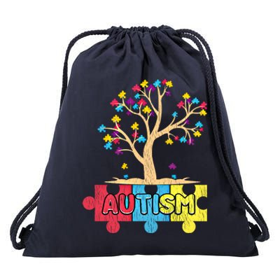 Retro Tree Life Autism Awareness Month Family Matching Gift Drawstring Bag