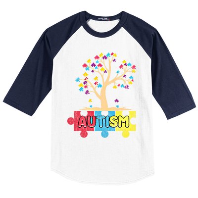 Retro Tree Life Autism Awareness Month Family Matching Gift Baseball Sleeve Shirt