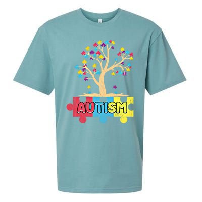 Retro Tree Life Autism Awareness Month Family Matching Gift Sueded Cloud Jersey T-Shirt