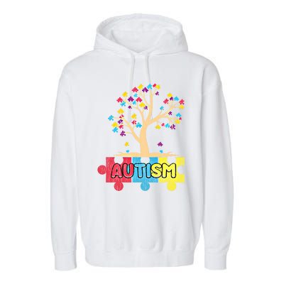 Retro Tree Life Autism Awareness Month Family Matching Gift Garment-Dyed Fleece Hoodie