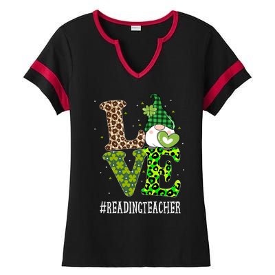 Reading Teacher Love St Patricks Day Gnome Leopard Shamrock Gift Ladies Halftime Notch Neck Tee