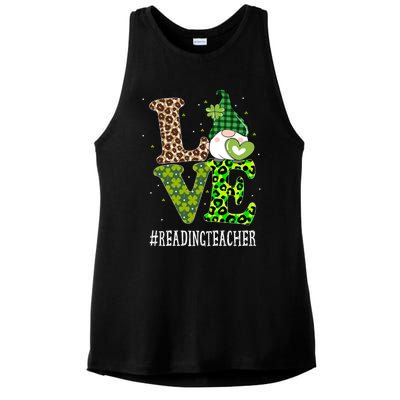 Reading Teacher Love St Patricks Day Gnome Leopard Shamrock Gift Ladies PosiCharge Tri-Blend Wicking Tank