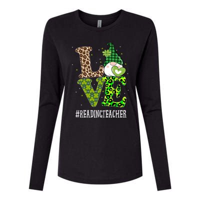 Reading Teacher Love St Patricks Day Gnome Leopard Shamrock Gift Womens Cotton Relaxed Long Sleeve T-Shirt