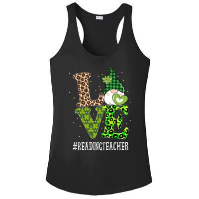 Reading Teacher Love St Patricks Day Gnome Leopard Shamrock Gift Ladies PosiCharge Competitor Racerback Tank