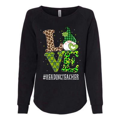 Reading Teacher Love St Patricks Day Gnome Leopard Shamrock Gift Womens California Wash Sweatshirt