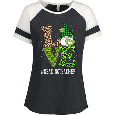 Reading Teacher Love St Patricks Day Gnome Leopard Shamrock Gift Enza Ladies Jersey Colorblock Tee