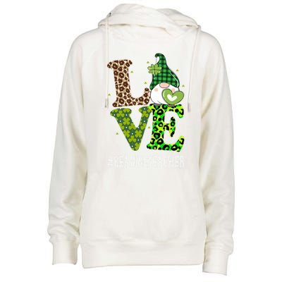 Reading Teacher Love St Patricks Day Gnome Leopard Shamrock Gift Womens Funnel Neck Pullover Hood