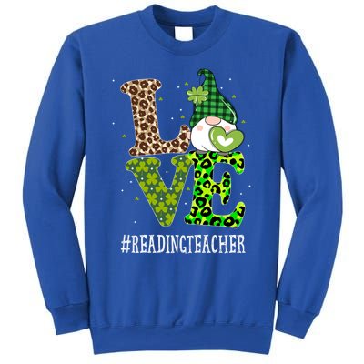 Reading Teacher Love St Patricks Day Gnome Leopard Shamrock Gift Sweatshirt