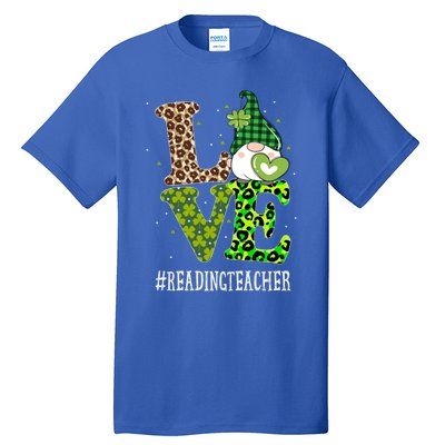 Reading Teacher Love St Patricks Day Gnome Leopard Shamrock Gift Tall T-Shirt