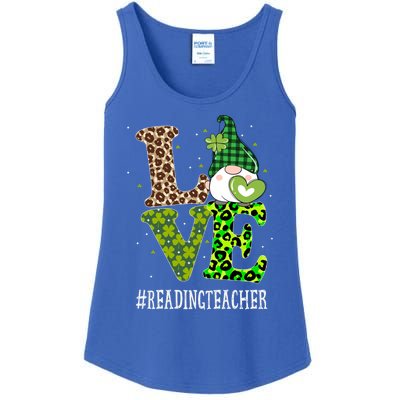 Reading Teacher Love St Patricks Day Gnome Leopard Shamrock Gift Ladies Essential Tank