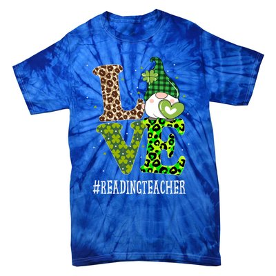 Reading Teacher Love St Patricks Day Gnome Leopard Shamrock Gift Tie-Dye T-Shirt