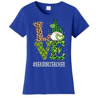 Reading Teacher Love St Patricks Day Gnome Leopard Shamrock Gift Women's T-Shirt