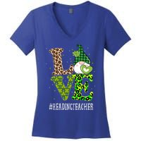 Reading Teacher Love St Patricks Day Gnome Leopard Shamrock Gift Women's V-Neck T-Shirt