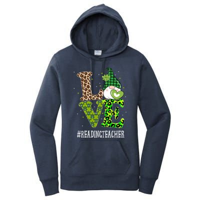 Reading Teacher Love St Patricks Day Gnome Leopard Shamrock Gift Women's Pullover Hoodie