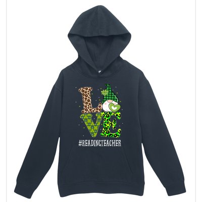 Reading Teacher Love St Patricks Day Gnome Leopard Shamrock Gift Urban Pullover Hoodie