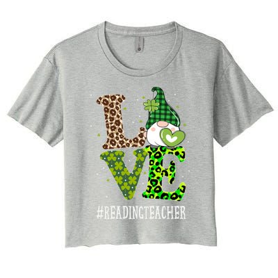 Reading Teacher Love St Patricks Day Gnome Leopard Shamrock Gift Women's Crop Top Tee