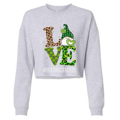 Reading Teacher Love St Patricks Day Gnome Leopard Shamrock Gift Cropped Pullover Crew