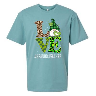 Reading Teacher Love St Patricks Day Gnome Leopard Shamrock Gift Sueded Cloud Jersey T-Shirt