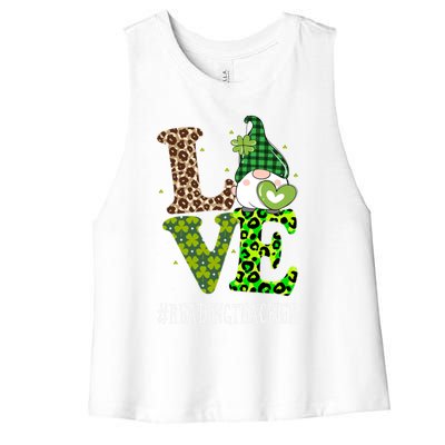 Reading Teacher Love St Patricks Day Gnome Leopard Shamrock Gift Women's Racerback Cropped Tank