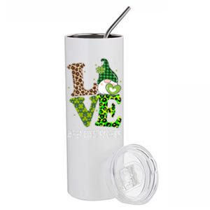 Reading Teacher Love St Patricks Day Gnome Leopard Shamrock Gift Stainless Steel Tumbler