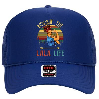 Rockin The Lala Life Grandparents Day For Lala High Crown Mesh Back Trucker Hat