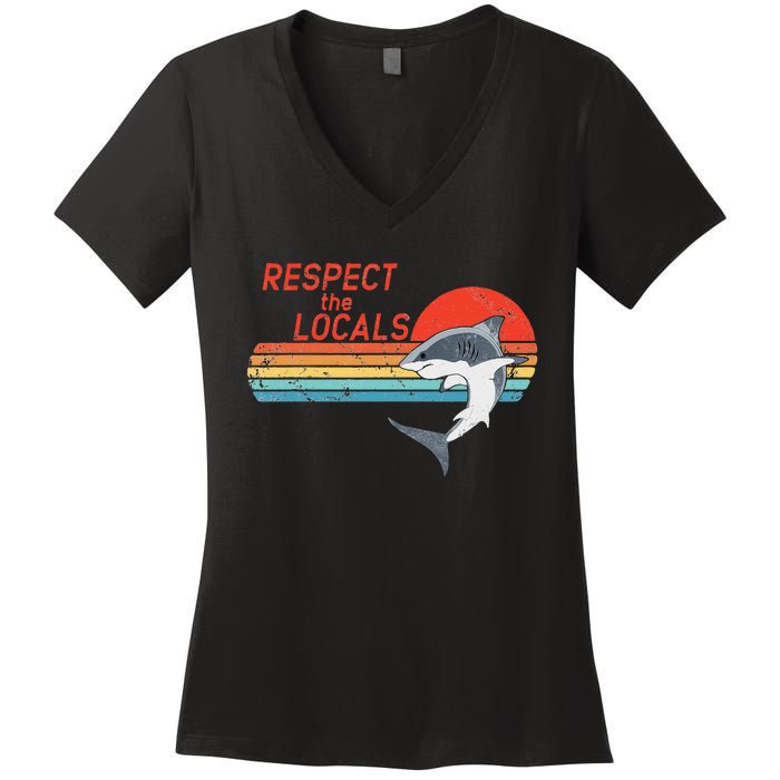 Respect the Locals White Shark Women's V-Neck T-Shirt