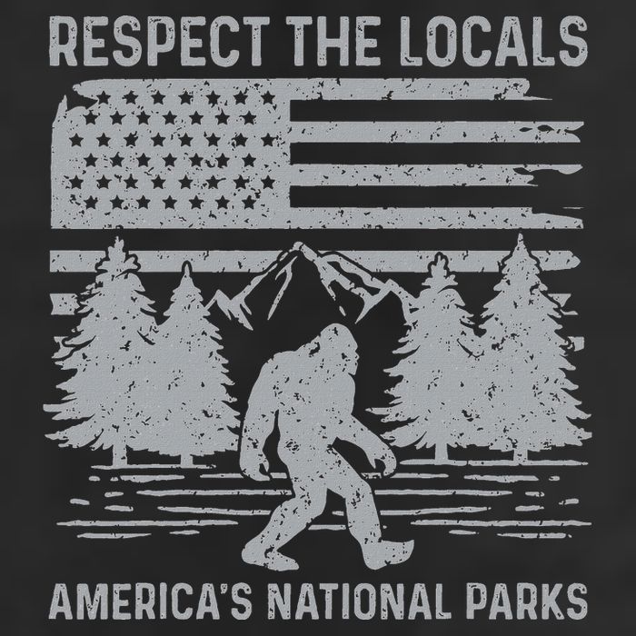 Respect The Locals Bigfoot National Park Bigfoot 7 Panel Mesh Trucker Snapback Hat