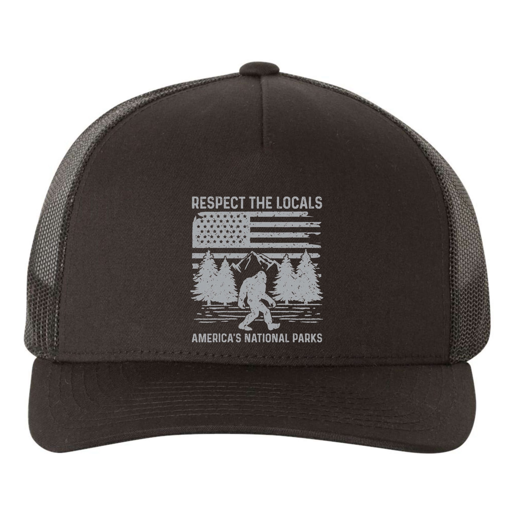 Respect The Locals Bigfoot National Park Bigfoot Yupoong Adult 5-Panel Trucker Hat