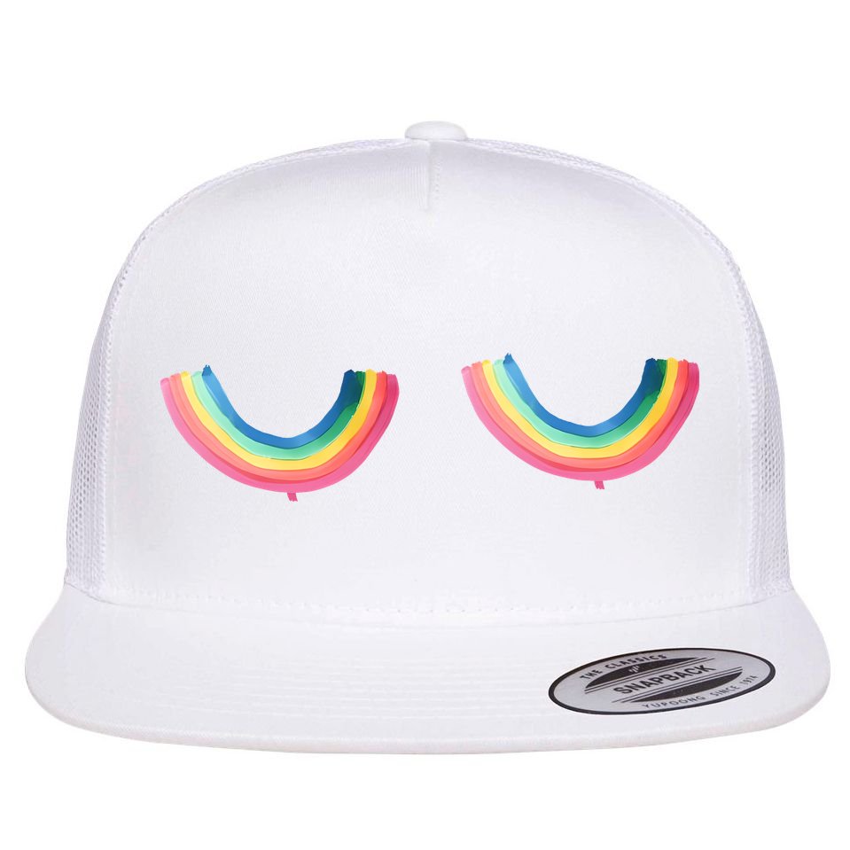 Rainbow Titties Lgbt Queer Flat Bill Trucker Hat