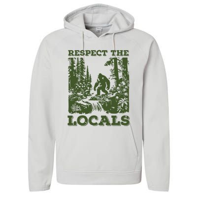 Respect The Locals Big Foot Sasquatch Yeti Walking In The Forest Vintage Performance Fleece Hoodie