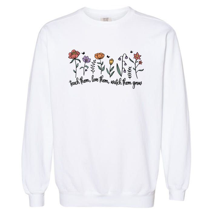 Retro Teacher Life , Floral Flower Garment-Dyed Sweatshirt