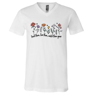 Retro Teacher Life , Floral Flower V-Neck T-Shirt