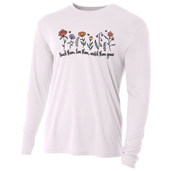 Retro Teacher Life , Floral Flower Cooling Performance Long Sleeve Crew