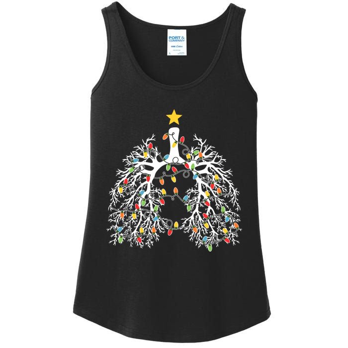 Respiratory Therapist Lung Christmas Light Ladies Essential Tank