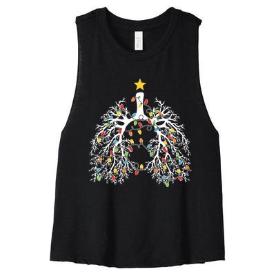 Respiratory Therapist Lung Christmas Light Women's Racerback Cropped Tank