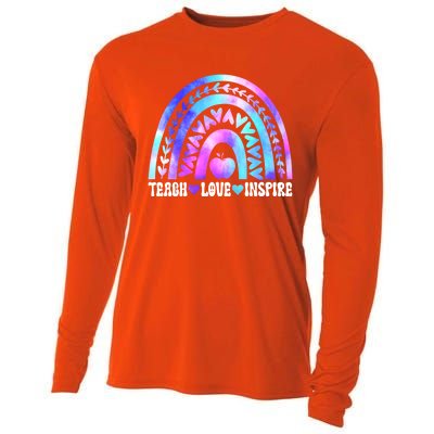 Rainbow Teach Love And Inspire Back To School Teacher Lovers Gift Cooling Performance Long Sleeve Crew