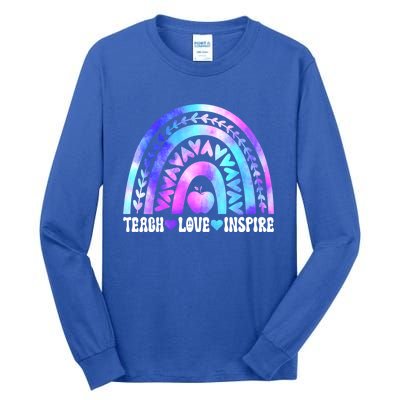 Rainbow Teach Love And Inspire Back To School Teacher Lovers Gift Tall Long Sleeve T-Shirt