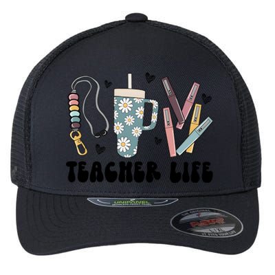 Retro Teacher LifeBoho Teacher Checkered Teacher Flexfit Unipanel Trucker Cap