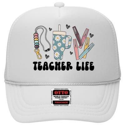 Retro Teacher LifeBoho Teacher Checkered Teacher High Crown Mesh Back Trucker Hat