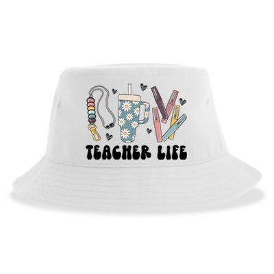 Retro Teacher LifeBoho Teacher Checkered Teacher Sustainable Bucket Hat